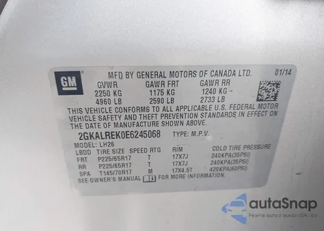 2014 GMC Terrain Sle-2 из США, поврежденный, VIN 2GKALREK0E6245068